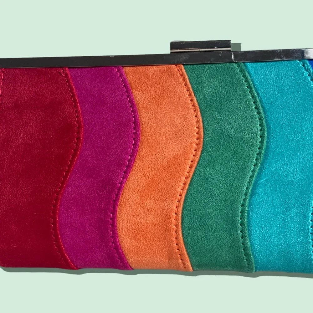 NWOT Red Orange Pink Blue Teal Wave Rainbow Soft Clutch Purse